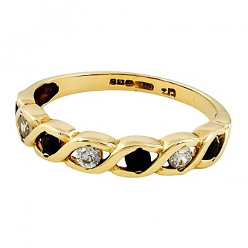9ct gold Sapphire / C.Z half eternity Ring size P
